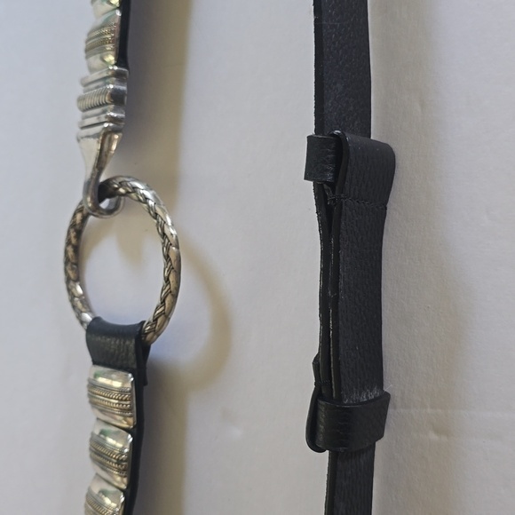 Chico's Womens Black leather Belt Silver Square Pieces Hook loop Closure Sz.42 - Picture 10 of 16